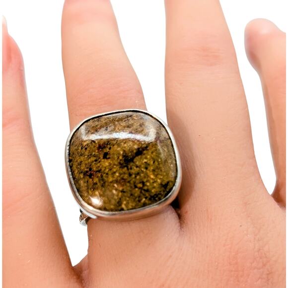 Silpada 925 Sterling Silver Wide Band Bronzite Stone Ring Size 5 - 1.4g - Picture 1 of 11